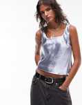 Topshop 36 S Srebrny Top Satynowy H12356