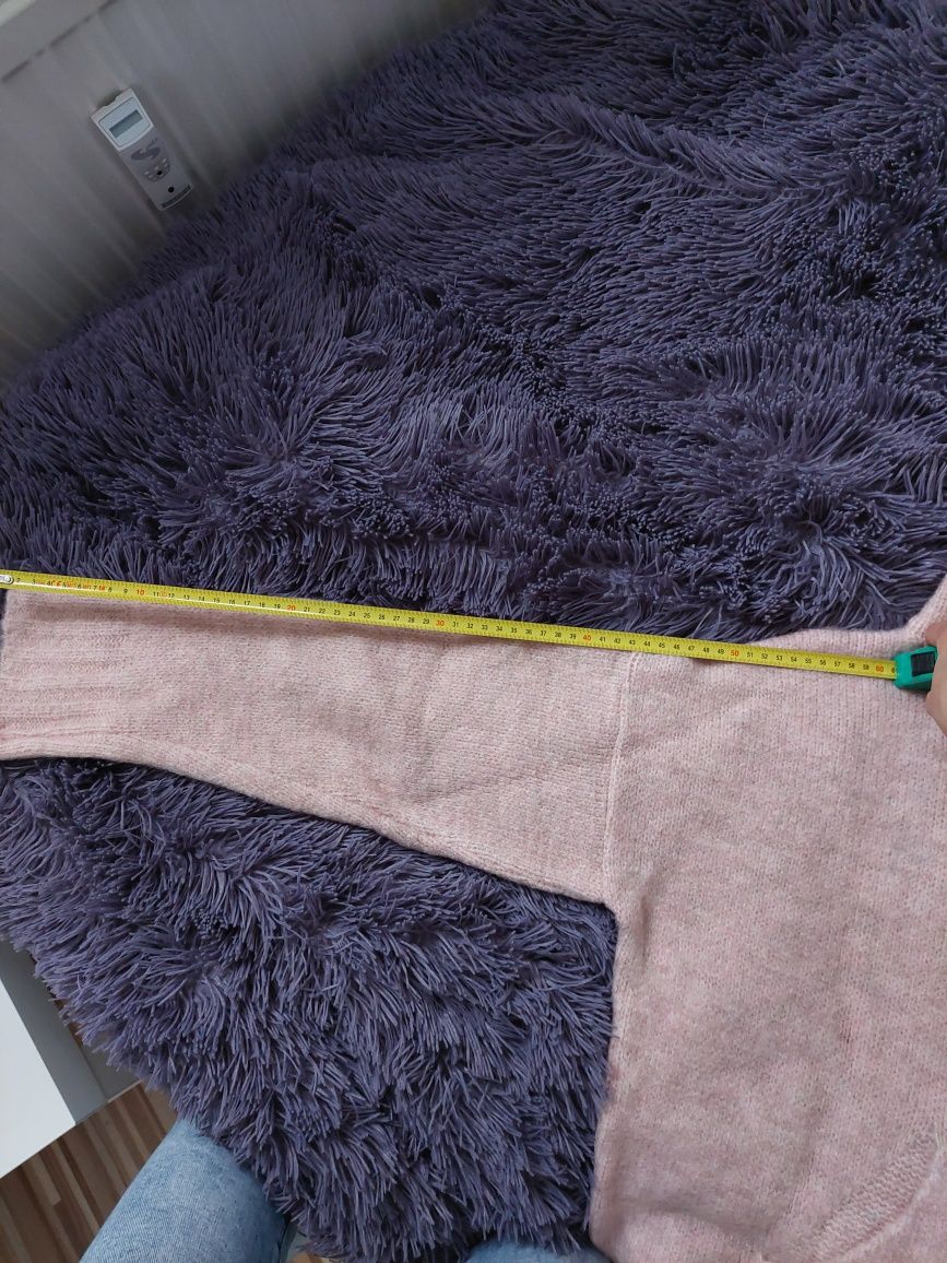 Nowy sweter bluza oversize z kapturem pudrowy róż wełna