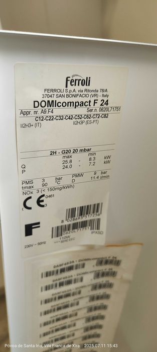 Caldeira Ferroli usada a gás natural