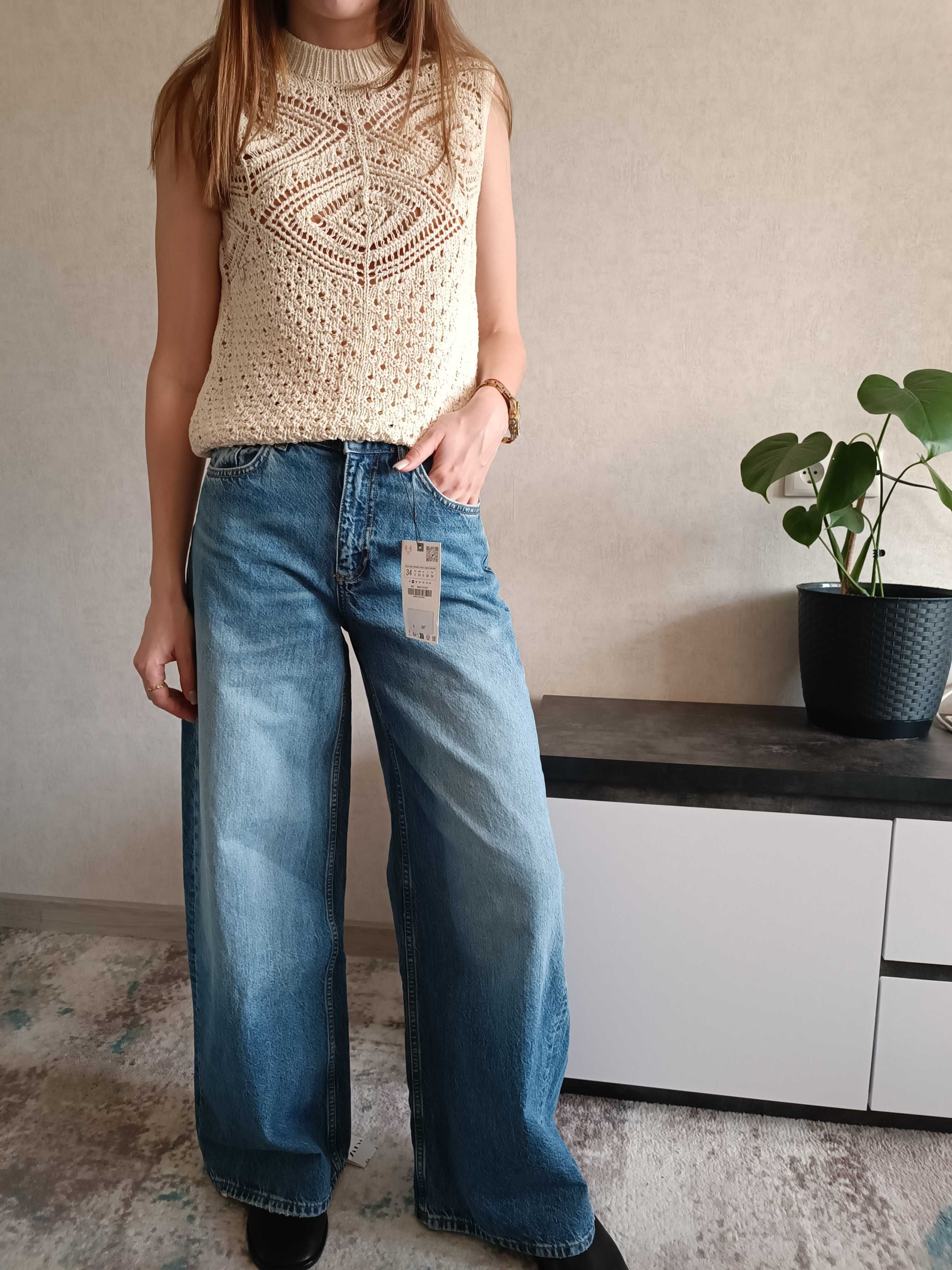 Трендові джинси Zara wide leg джинсы Зара широкие палаццо тренд