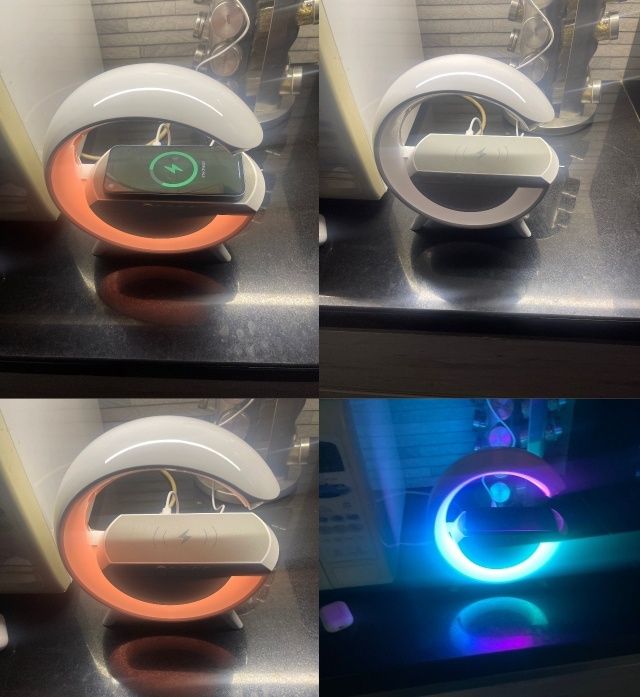Красивая RGB  Bluetooth колонка с беспроводной подзарядкой телефона