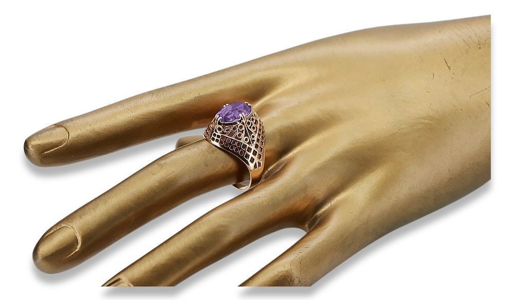 14k 585 złoty Rosyjski pierścionek z różowego złota z Aleksandrytem030