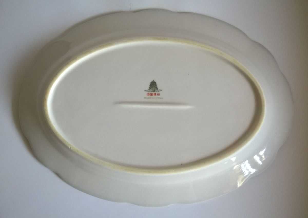 Mały półmisek owalny porcelana chińska 26 cm biały kwiaty