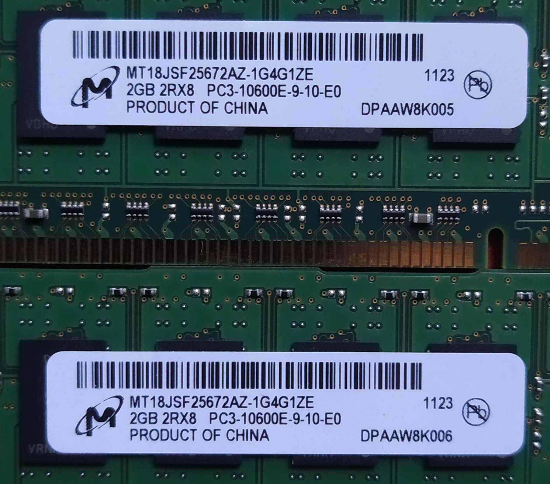 Оперативна пам'ять Micron ECC 2Gb 2Rx8 PC3-10600E MT18JSF25672AZ S1156