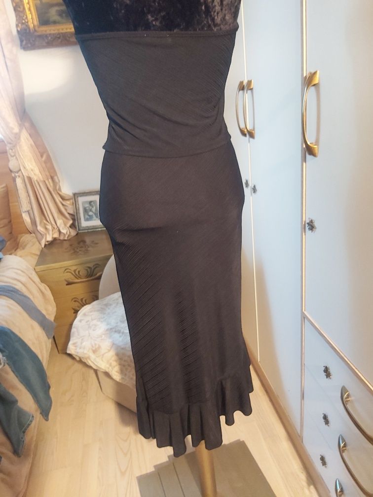 Czarny komplet top + spódnica jak sukienka