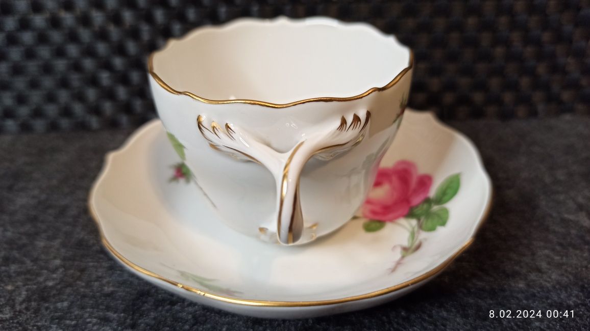 Porcelana MEISSEN DUO Mokka Miśnia Dekor Róża Miśnia  Kolekcjonerska