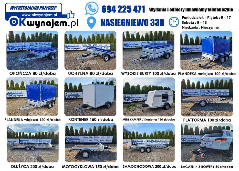 Wypożyczalnia Przyczep Wynajem Włocławek/Nasiegniewo ZAREZERWUJ TERMIN