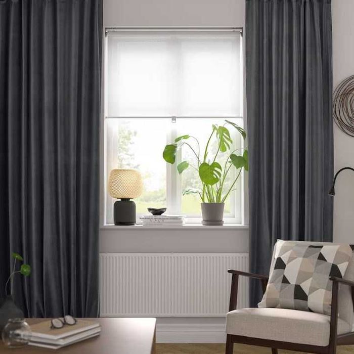IKEA SANELA zasłony mięsisty aksamit bawełna szary 140x250