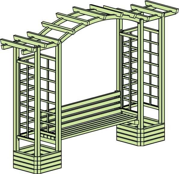 Pergola drewniana ogrodowa z ławką łuk 210 x 350 x 72 cm