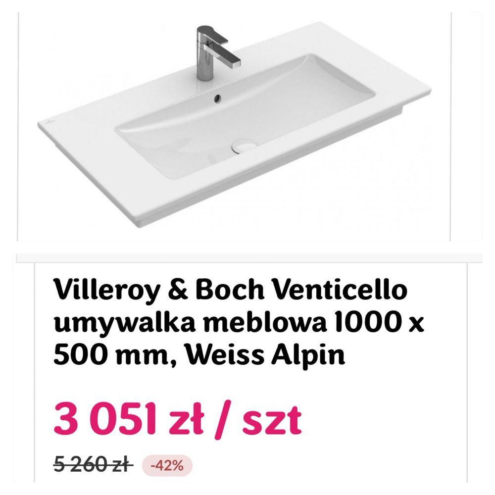 Villeroy & Boch Venticello umywalka meblowa 1000 x 500 mm