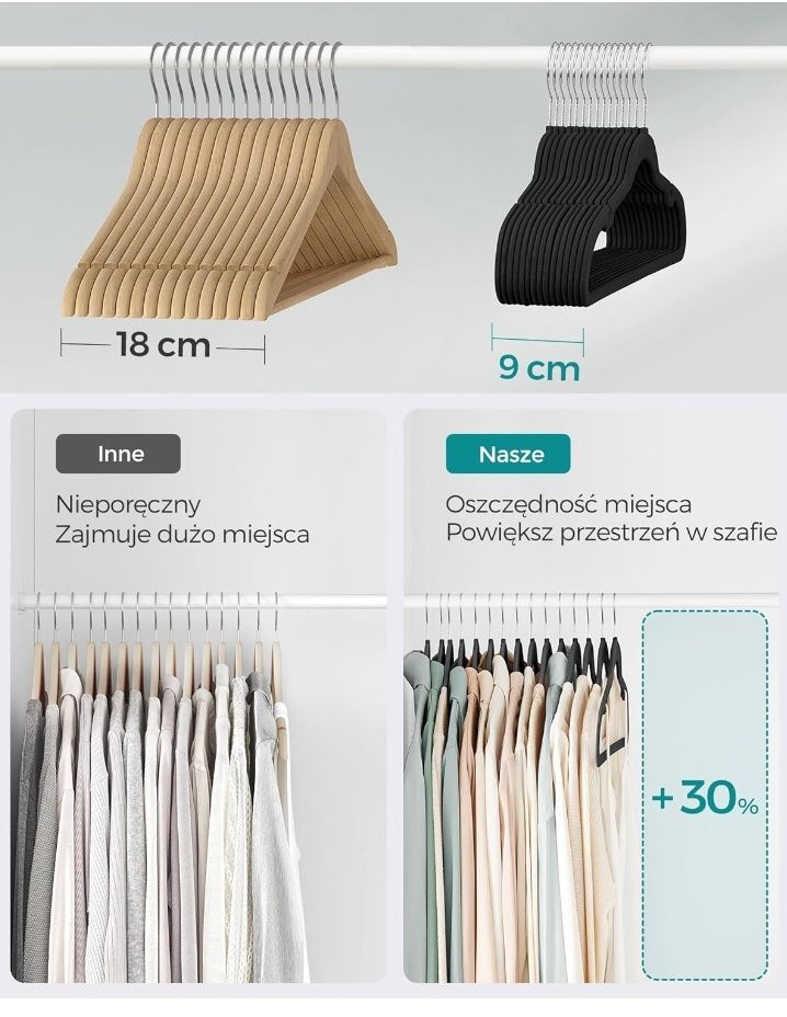 Wieszaki czarne aksamitne 50 sz