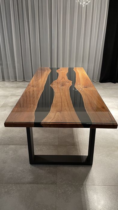 Stół drewniany żywica epoksydowa czarny 90 x 220 x 75