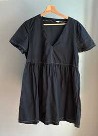 Czarna basic mini letnia sukienka dekoltem, hm h&m, rozmiar L 40