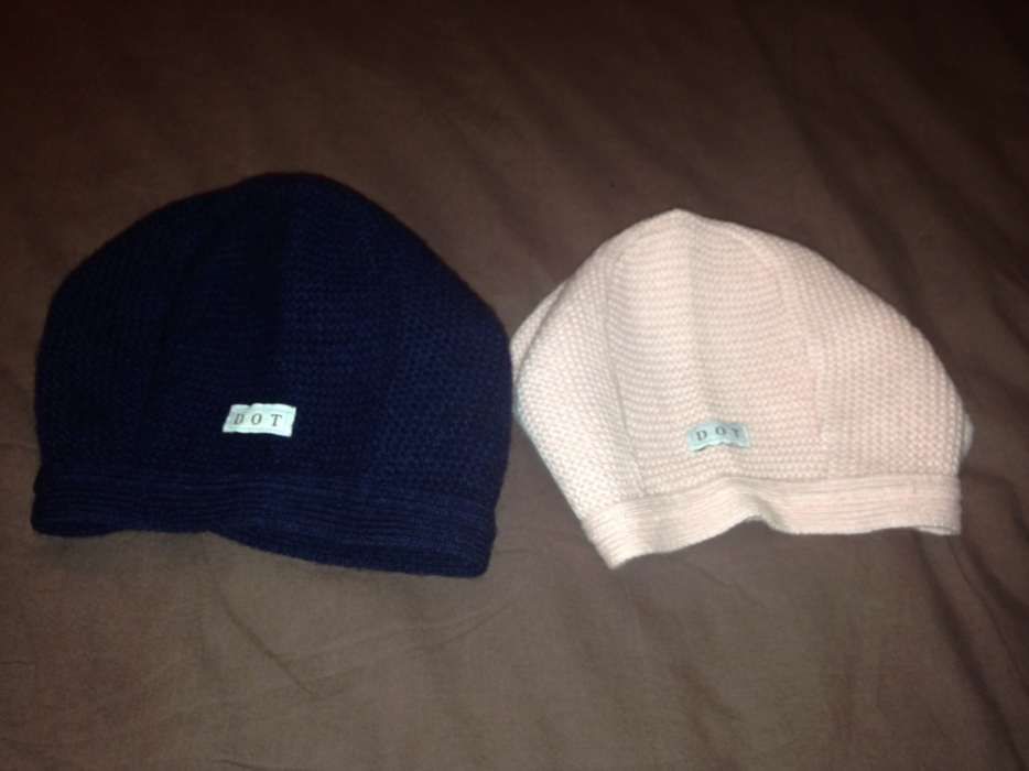 Gorro touca em lã com pompons azul e rosa 6/12meses - DOT