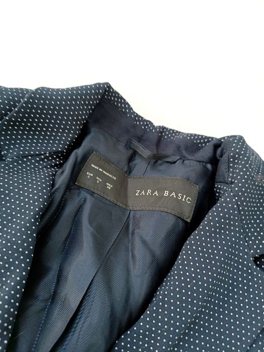 Wiskozowa granatowa marynarka damska żakiet w kropki S Zara