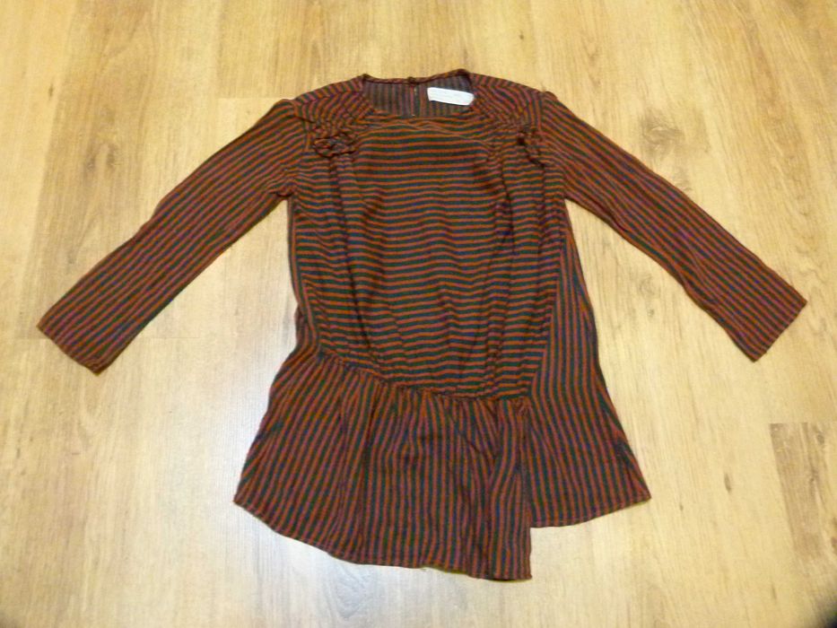 rozm 122 Zara bluzka tunika w paski brązowa czarna asymetryczna
