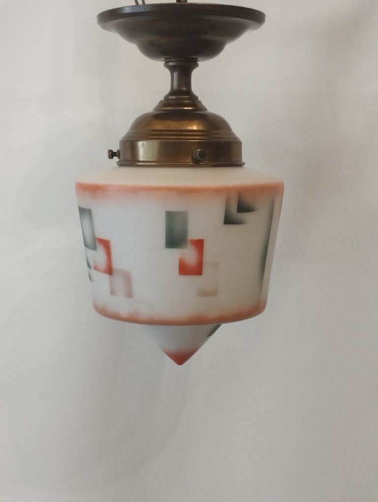 Stara lampa art deco z pięknym starym kloszem