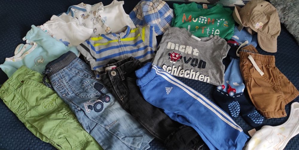 Paczka: Spodnie,,Next,Adidas+bluzki,,TopoMini,TU/74-80