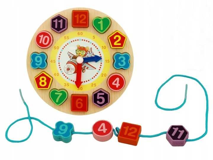 Zegar drewniany układanka edukacyjna sorter nauka godzin kształtów