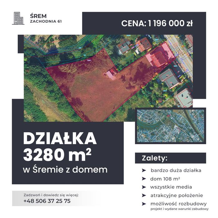 Duża działka z domem w Śremie