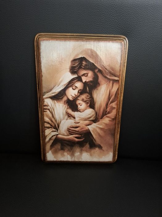Obraz na ścianę ręcznie zdobiony na drewnie Święta Rodzina