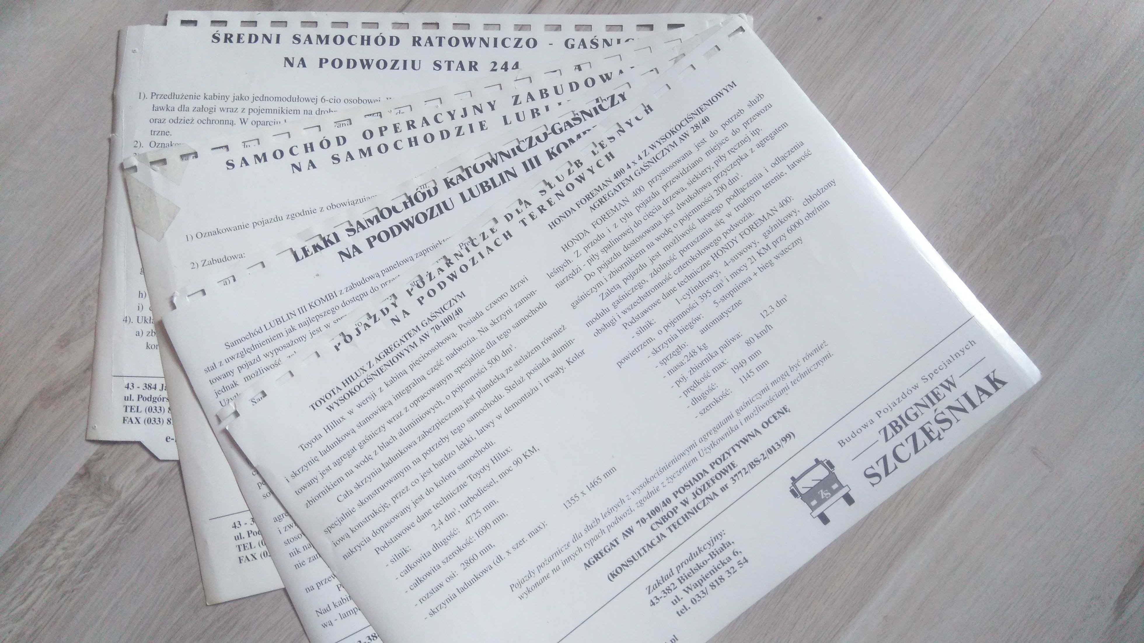 Straż Pożarna lata 90 plakat broszura samochód operacyjny FS Lublin II
