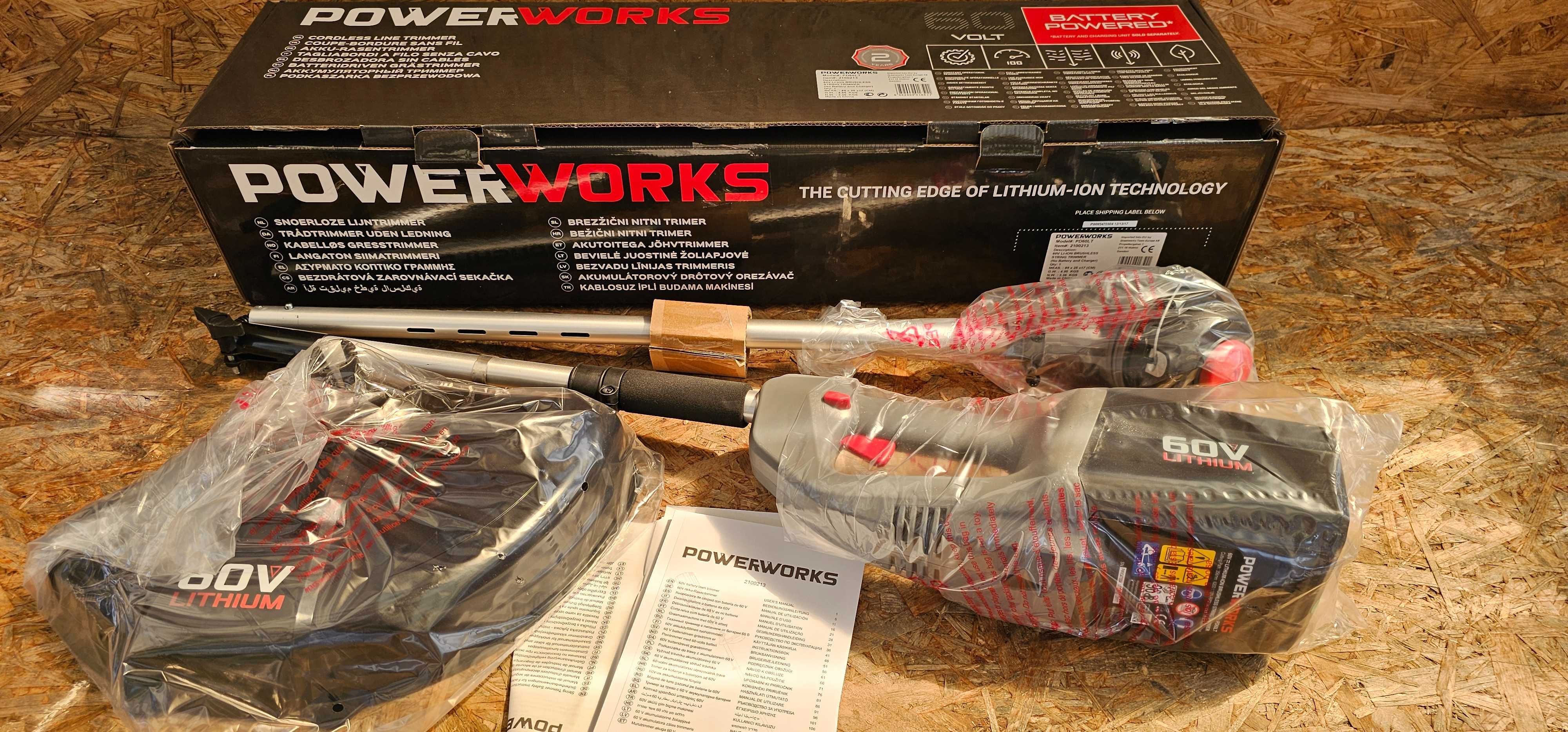 Kosiarka + podkaszarka akumulatorowa POWERWORKS 60V bateria, ładowarka