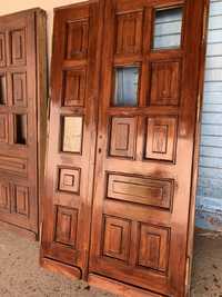 Drzwi dwuskrzydlowe - 110 cm x 200 cm, dębowe, oscieżnice, listwy.