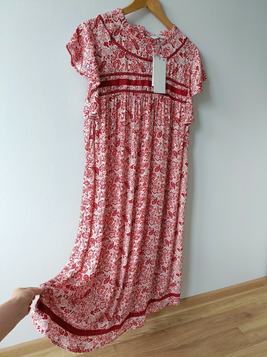 Nowa sukienka damska midi w kwiaty wiskoza 100% letnia na lato 44 XXL