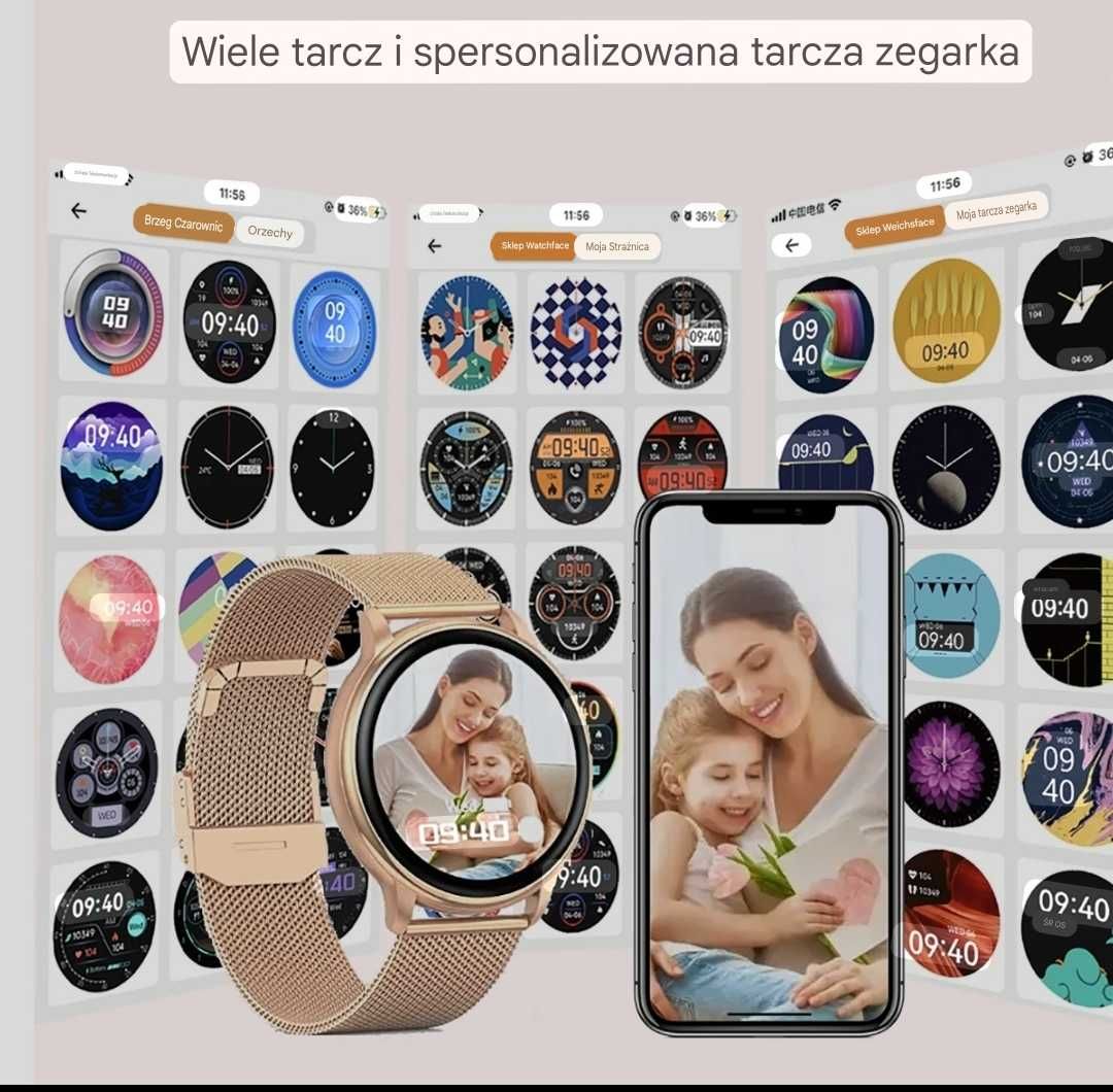 Smartwatch damski Android IOS Bluetooth Sport Zdrowie opaska GRATIS
