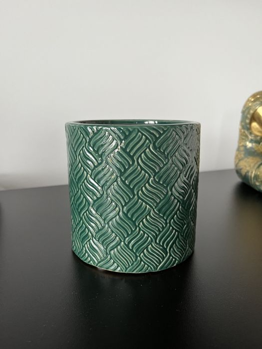 Osłonka ceramiczna Seli Homla ciemnozielona 13x13 cm doniczka