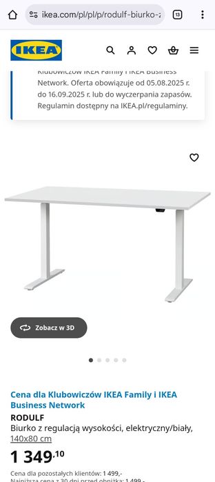 Biurko siedz i stój ikea regulowana wysokość na  guziki elektryczne