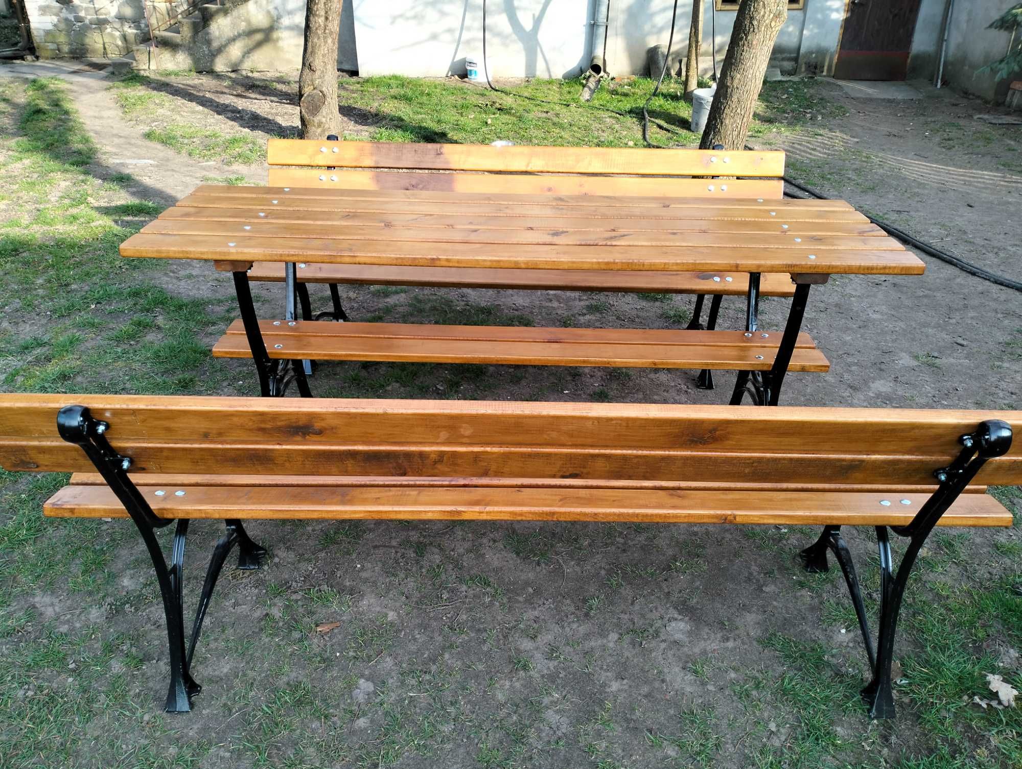 Meble ogrodowe tarasowe dwie ławki+ stół zestaw Królewski aluminiowy