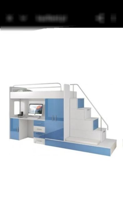 Łóżko piętrowe z biurkiem model RAJ 5  antresola z biurkiem i szafą