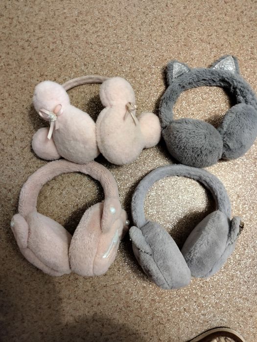 Навушники рожеві сірі зимові утеплені/ Міккі, Котик, Мінні