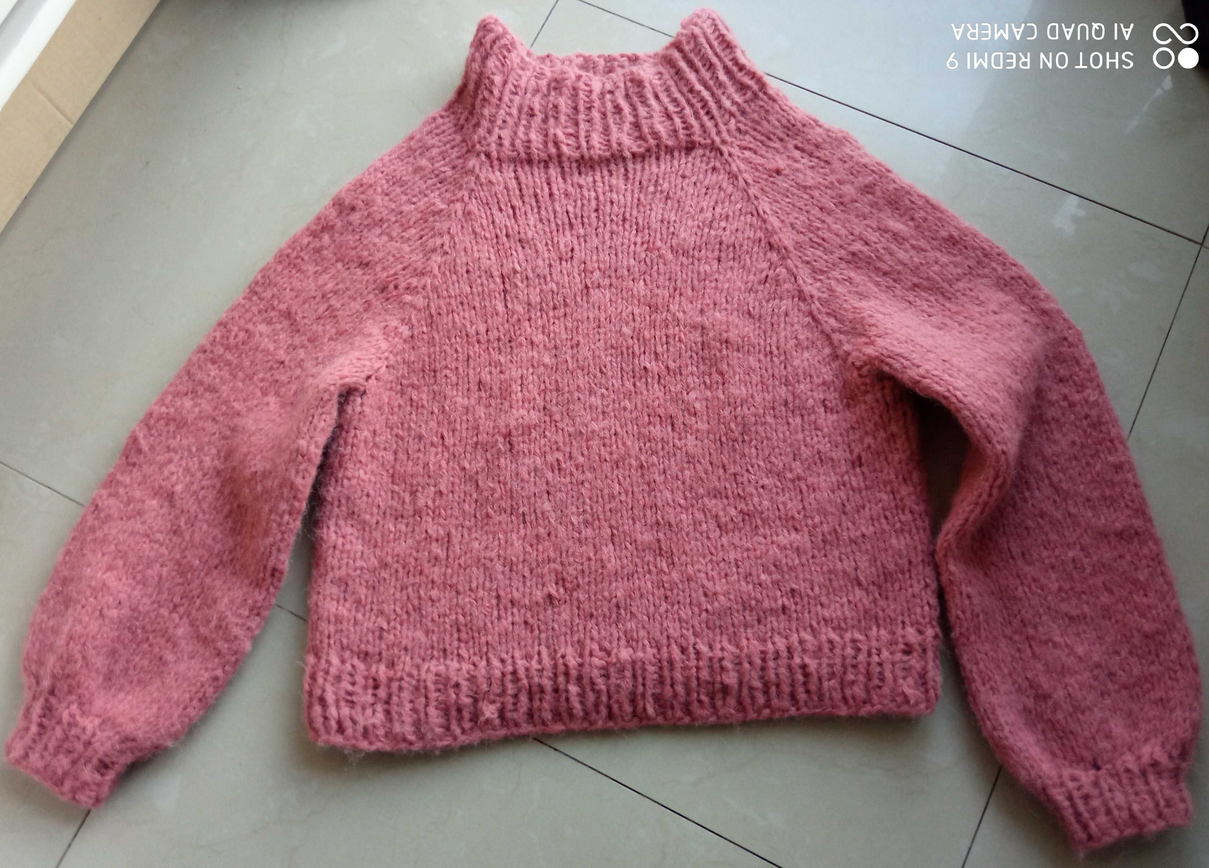 Ręcznie robiony sweter wełna alpaka 108cm pachy 42 44
