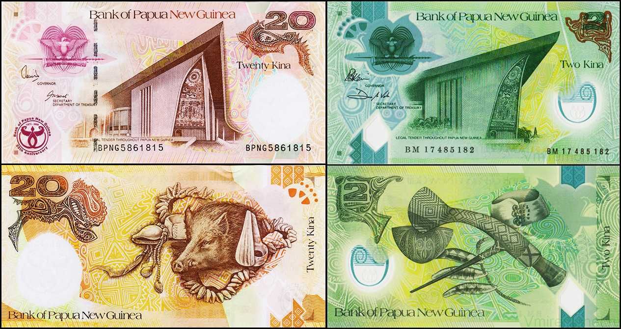 Папуа Новая Гвинея 2 и 20 кина. Две банкноты UNC