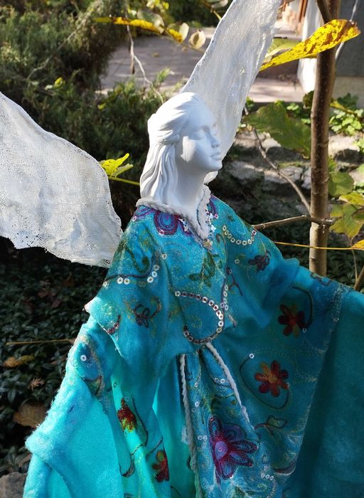 Anioł szmaragdowy,figurka rzemiosło handmade powertex 68cm
