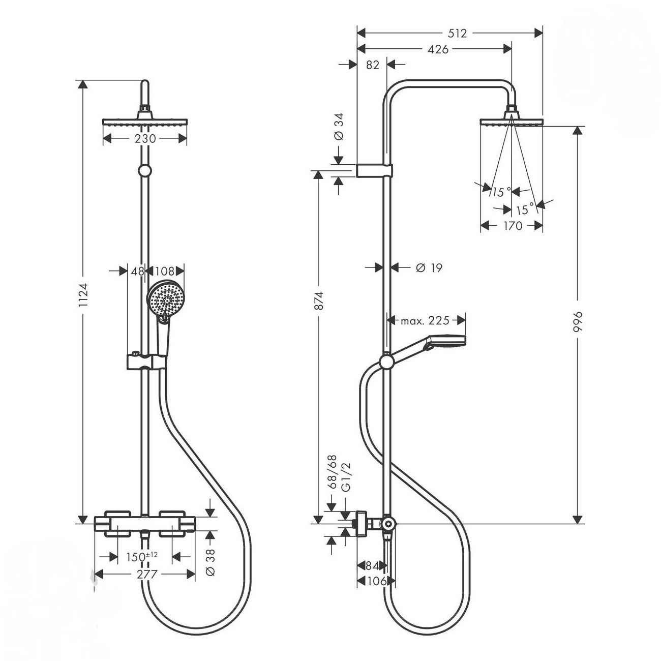 Hansgrohe Vernis Shape чёрная душевая система с термостатом 26286670