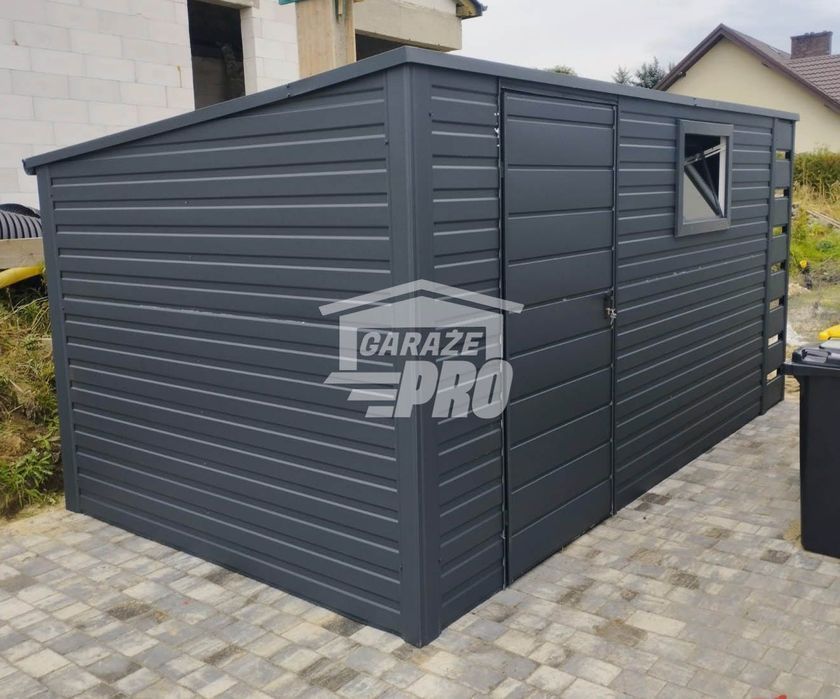 Domek ogrodowy schowek 4x2 + wiata 0,5m drzwi okno antracyt GP232