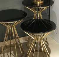 NOWY GLAMOUR złoty stolik kawowy nocny lustrzany blat 51cm wysoki
