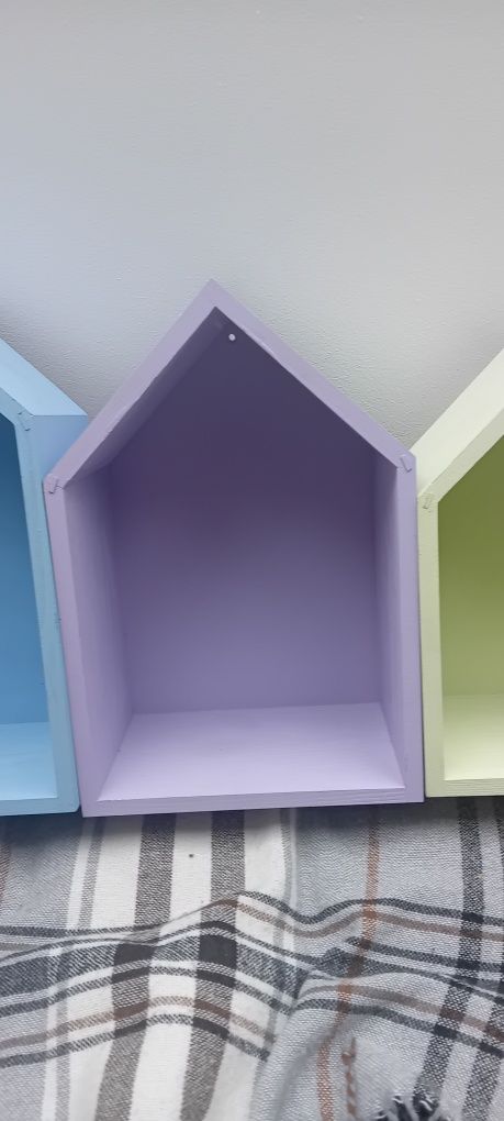 Półka domek drewniana pastelowe kolory