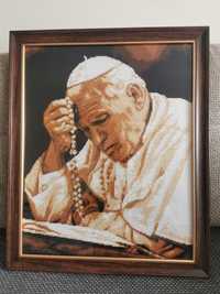 Obraz haftowany na kanwie: "Jan Paweł II z różańcem"