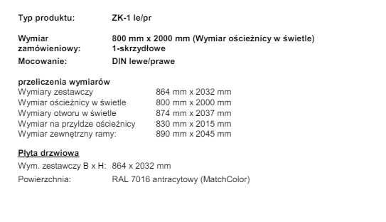 Drzwi wewnętrzne Hormann ZK ISO 800 x 2000 SUPER RABAT 30%