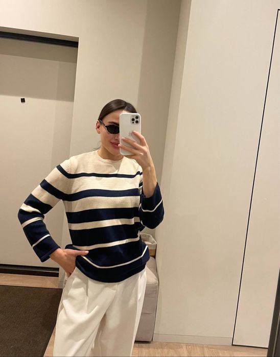 100% вовна брендовий светр в смужку old money