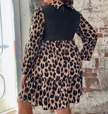 Vestido padrão leopardo & detalhe em napa tam 0XL (44) SHEIN