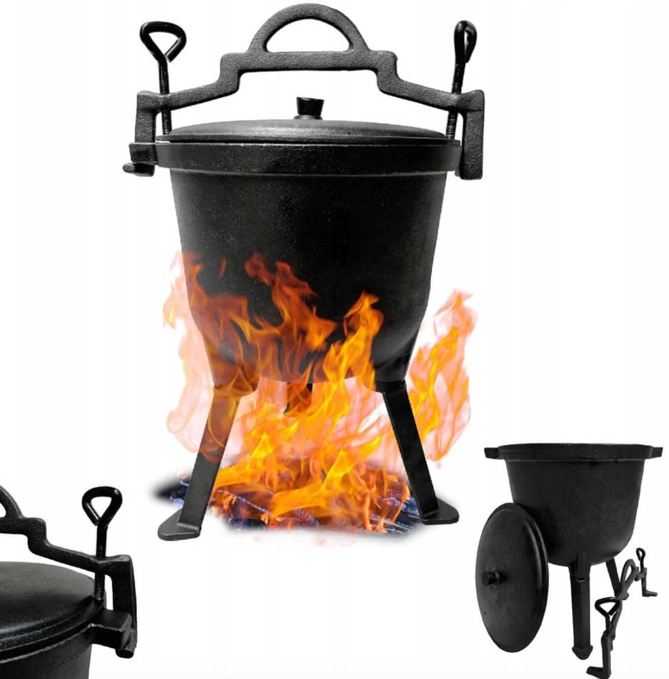 Kociołek myśliwski żeliwny emaliowany 5L garnek ognisko grill