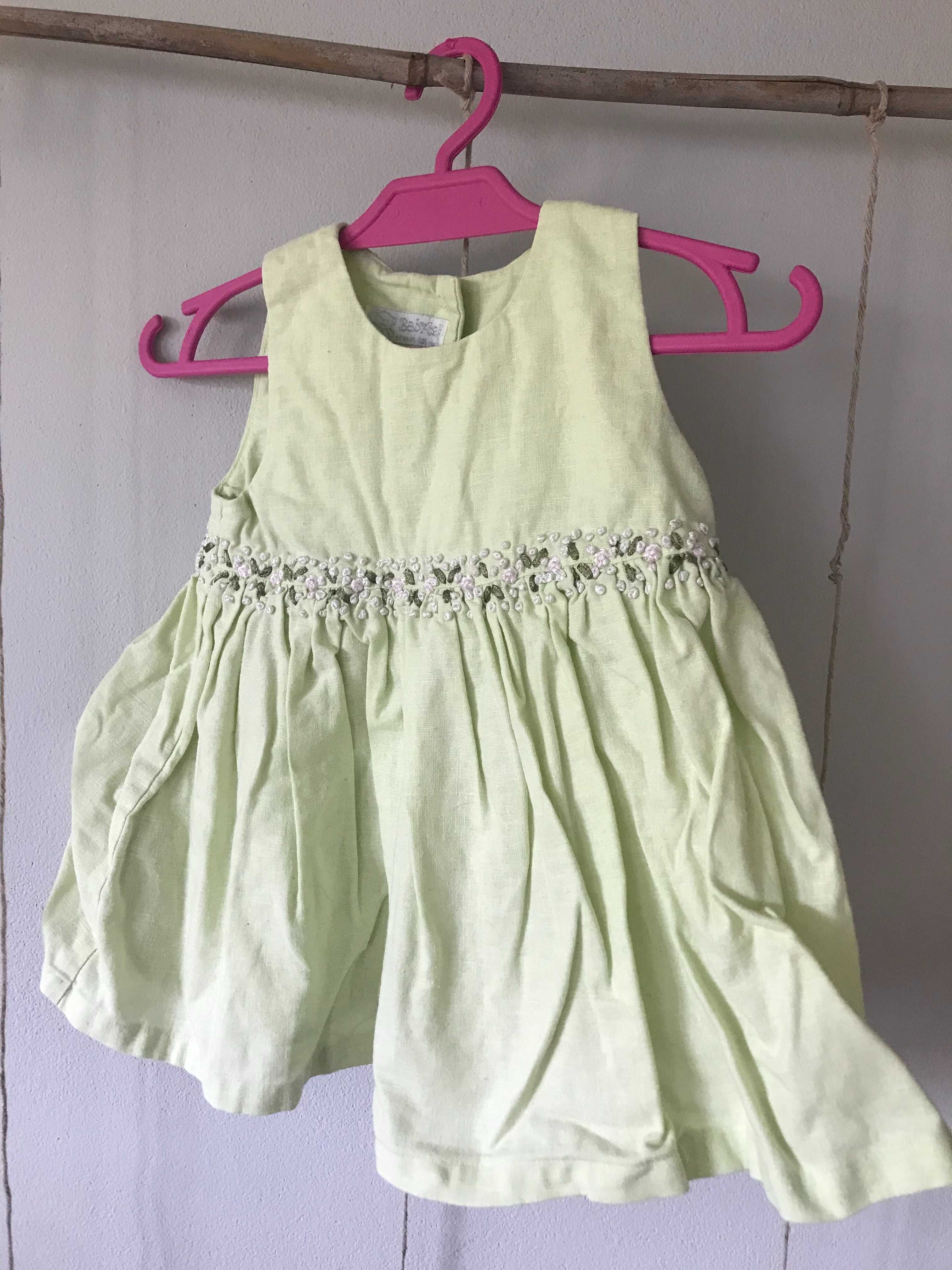 elegancka zielona sukienka len + bawełna - roz 68
