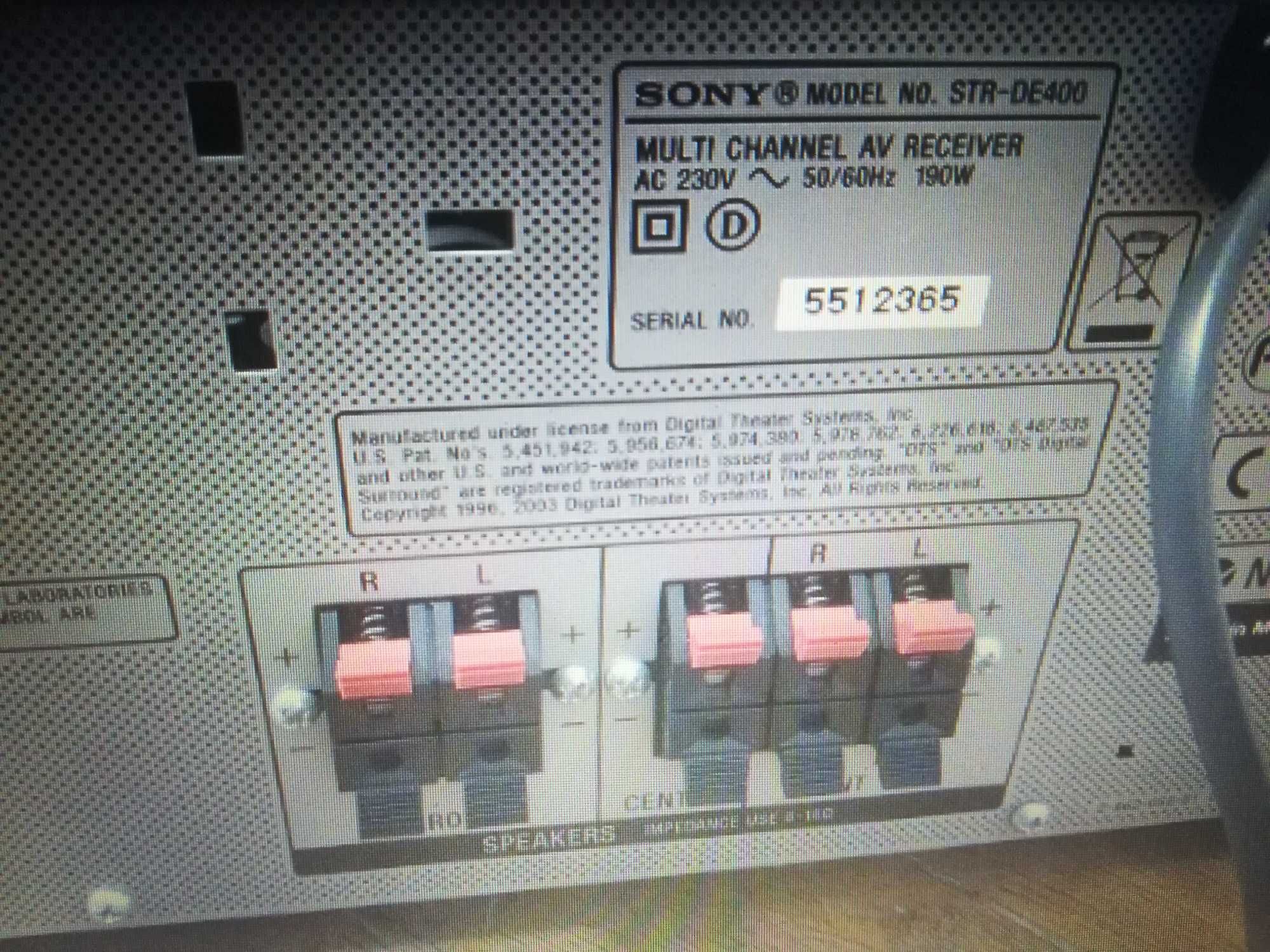 Amplituner Sony STR-DE400 5.1 Pro-Logic+kolumny Sony SS-L90-stan BDB