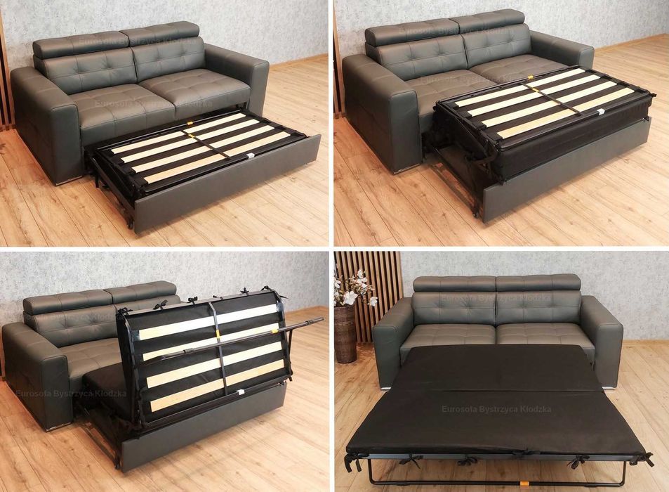 Kanapa 3os z funkcją spania + fotel włoska skóra naturalna